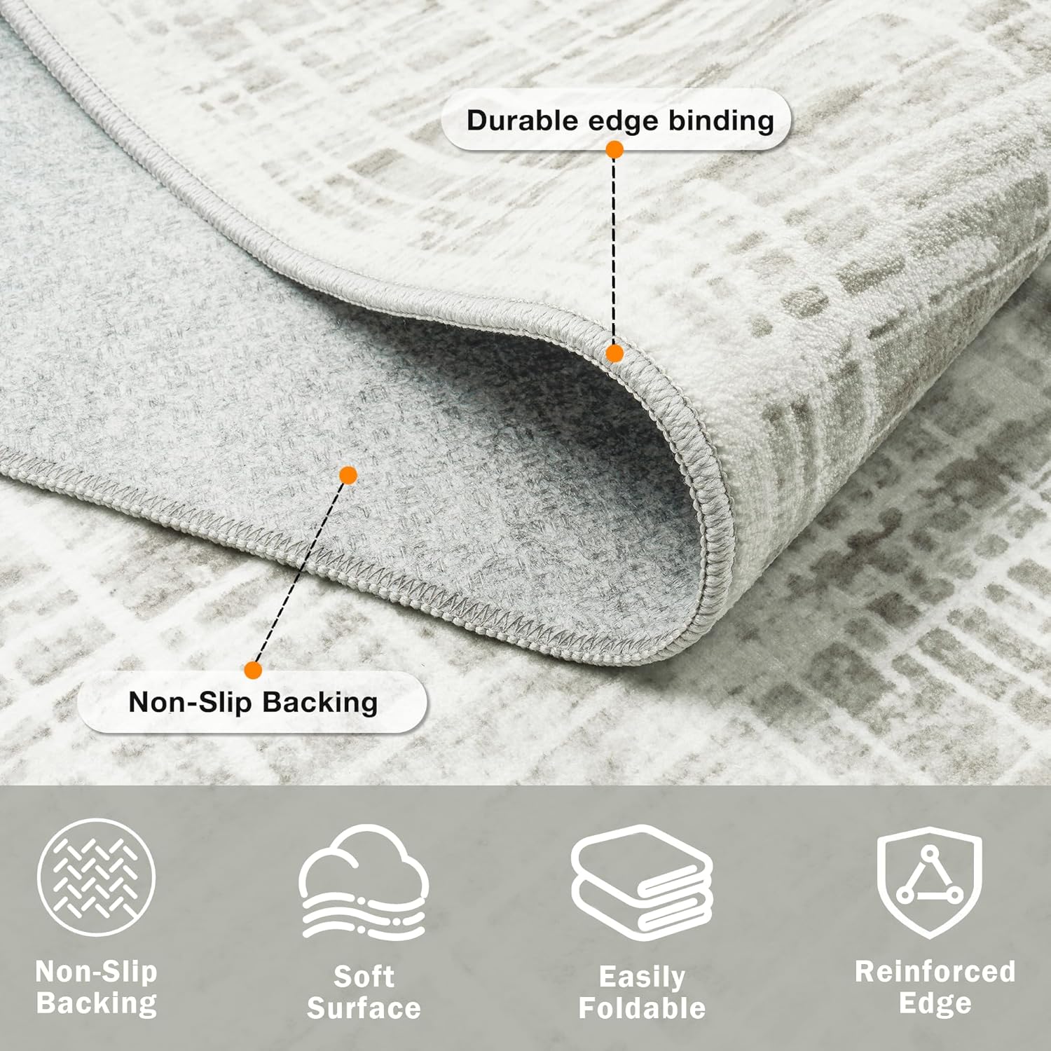 10x14 Area Rugs for Living Room Washable Rug: Anti-Skid Abstract Modern Living Room Rug Soft Thin Carpets Indoor Floor Non-Shedding Carpet for Bedroom Dining Farmhouse Nursery Home Office White Gray