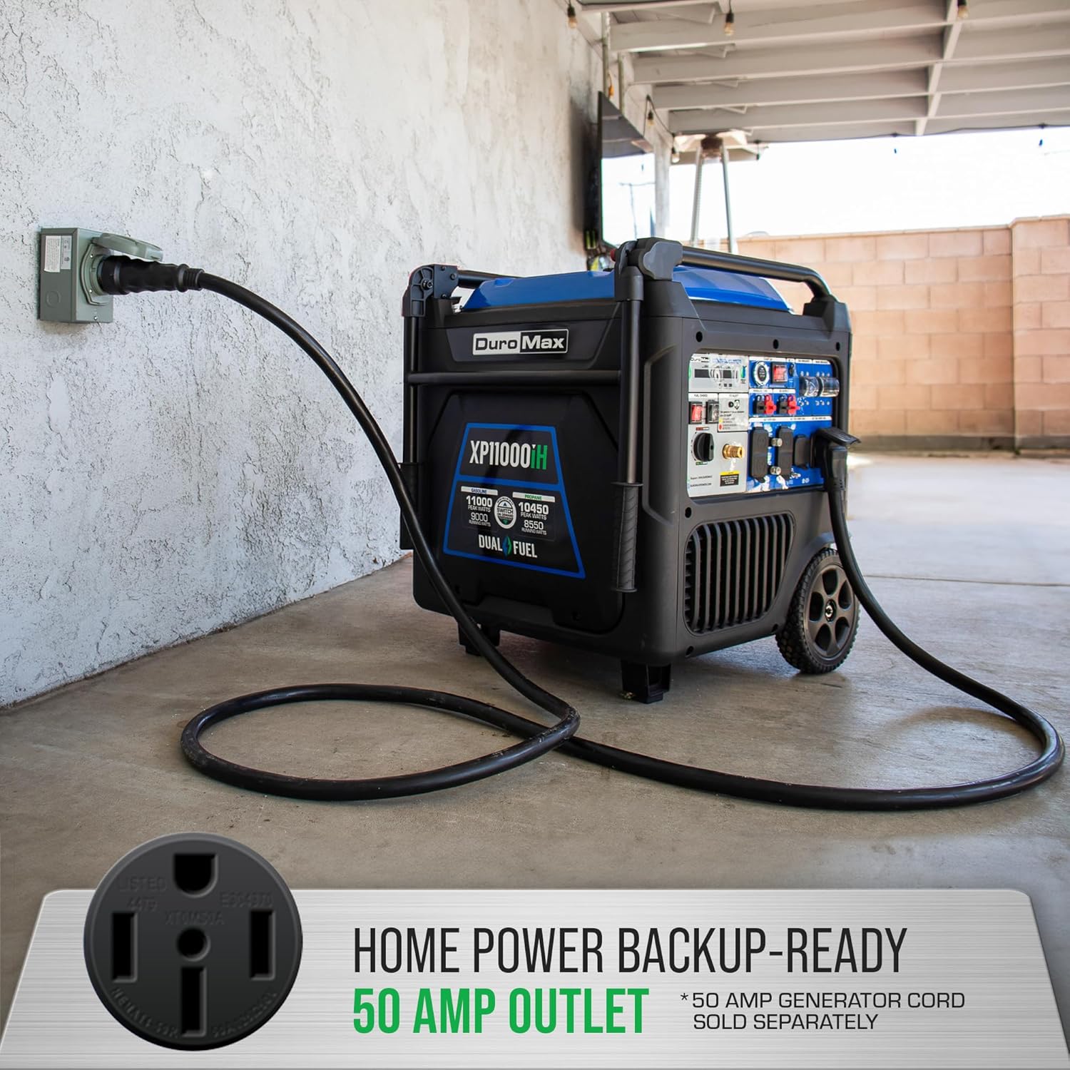 DuroMax XP11000iH 11 000-Watt Dual Fuel Portable Digital Inverter Generator - Gas & Propane  Remote Electric Start  Transfer Switch Ready  RV & Emergency Ready