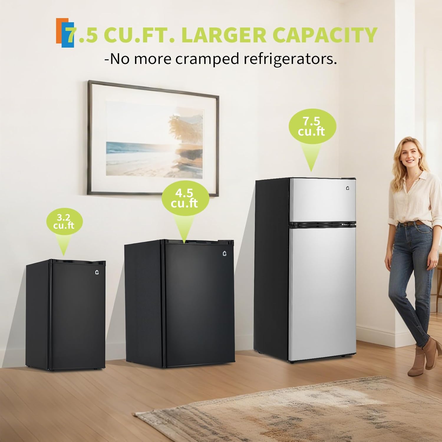 Garvee 7.5 Cu. Ft. Compact Refrigerator | Two Door Mini Fridge with Energy-Efficient & Quiet Operation | for Dorm, Office, Bedroom, Kitchen, Bar Use with Adjustable Shelves
