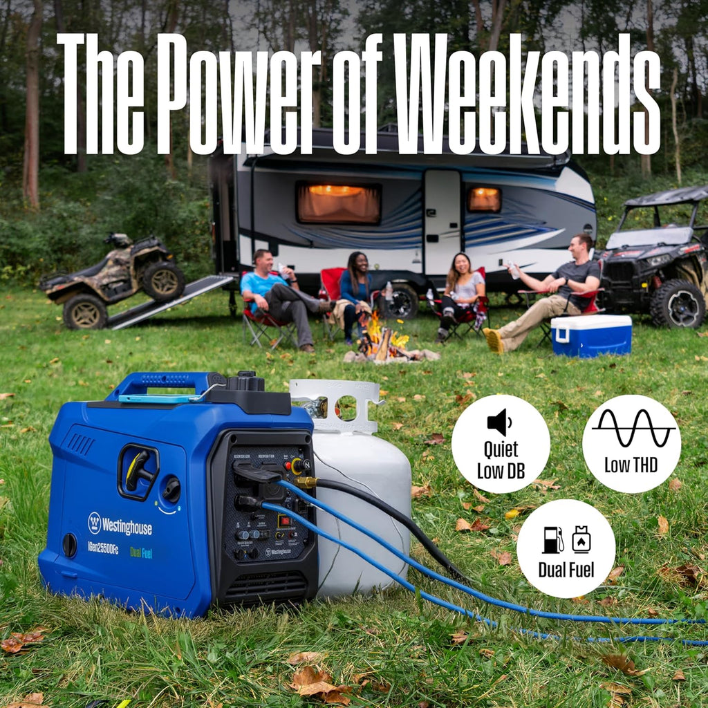 Westinghouse 2550 Peak Watt Super Quiet & Lightweight Portable Inverter Generator  RV Ready 30A Outlet  Gas and Propane Powered  CO Sensor  Parallel Capable  Long Run Time