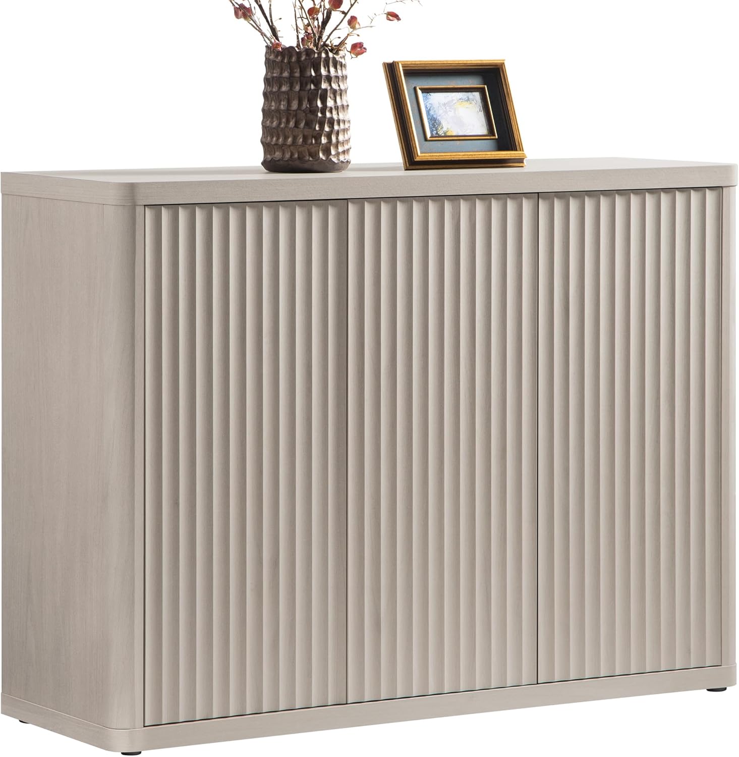 SICOTAS Buffet Cabinet with Storage Accent Sideboard with 3 Doors Modern 46.6" Wide Credenza Fluted Buffet Table Media Console Cabinet Entryway Cabinets for Living Room Kitchen Dining Room Hallway