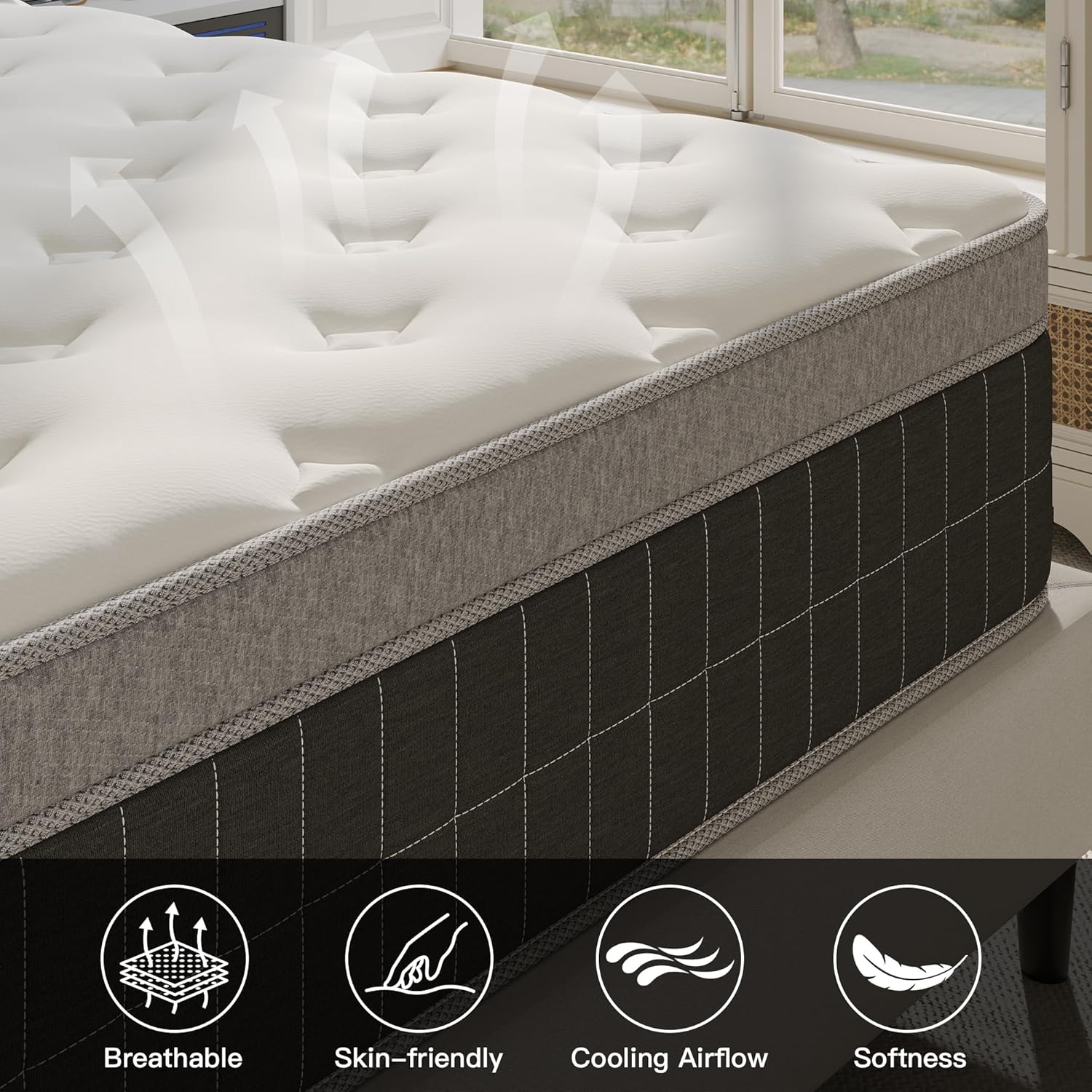 10″ King Hybrid Mattress – Soft & Supportive, Cooling Airflow Foam + Pocket Coils, Medium-Soft Comfort, Motion Isolation, CertiPUR-US, Fiberglass-Free