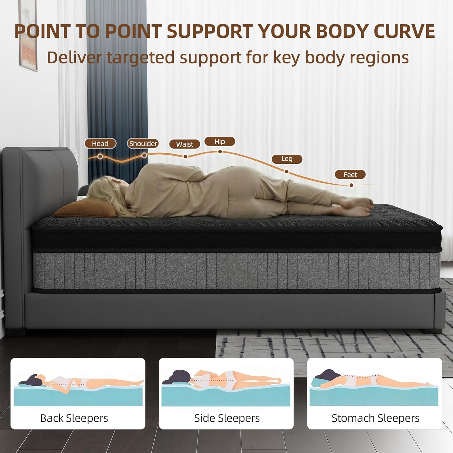 14 Inch Queen Luxury Hybrid Mattress - Gel Memory Foam & Pocket Springs for Cooling Comfort & Motion Isolation, CertiPUR-US Certified, in a Box,Ash Black (14 Queen)