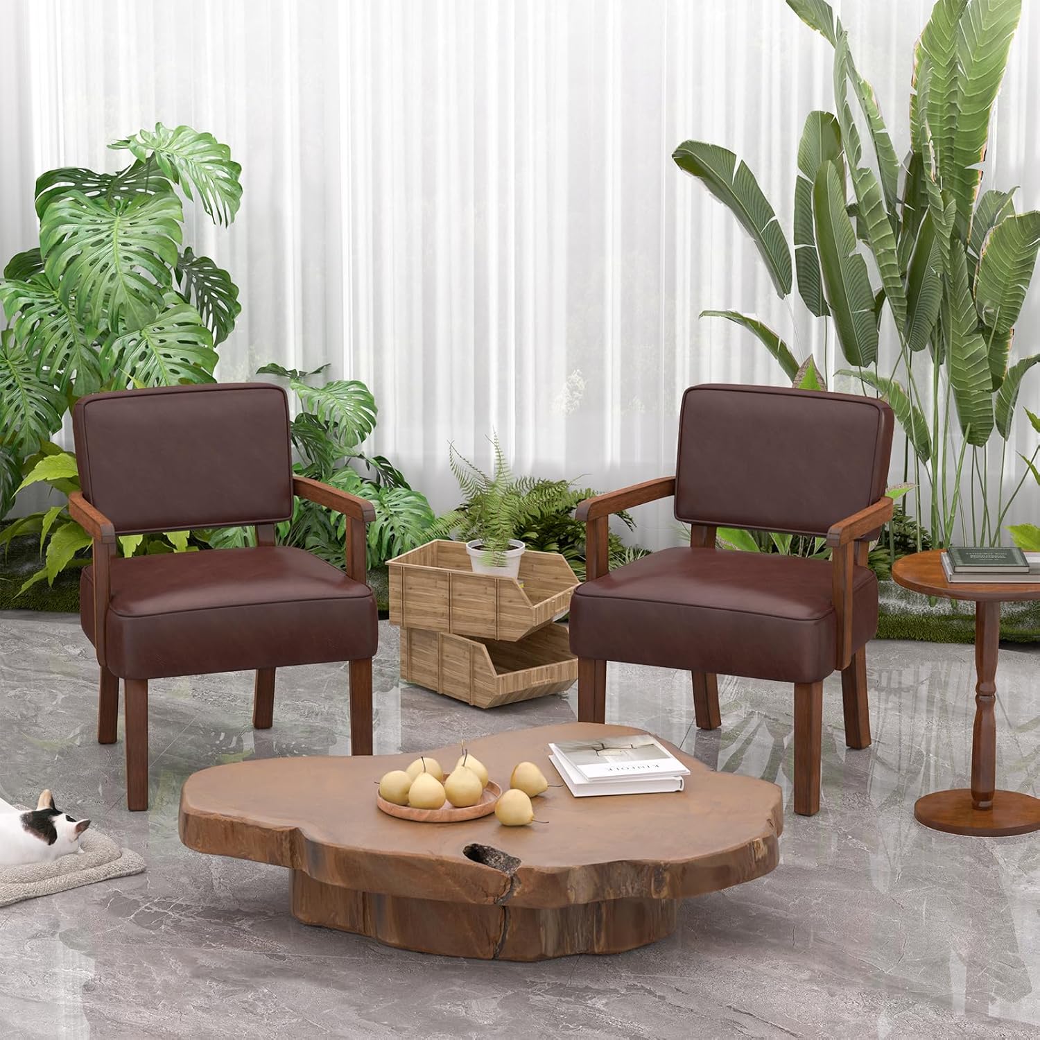 Accent Chair, PU Leather Living Room Chairs Oversize with Soft Seat and Armrests for Living Room Dinning Room Bedroom Reading Room Waiting Room