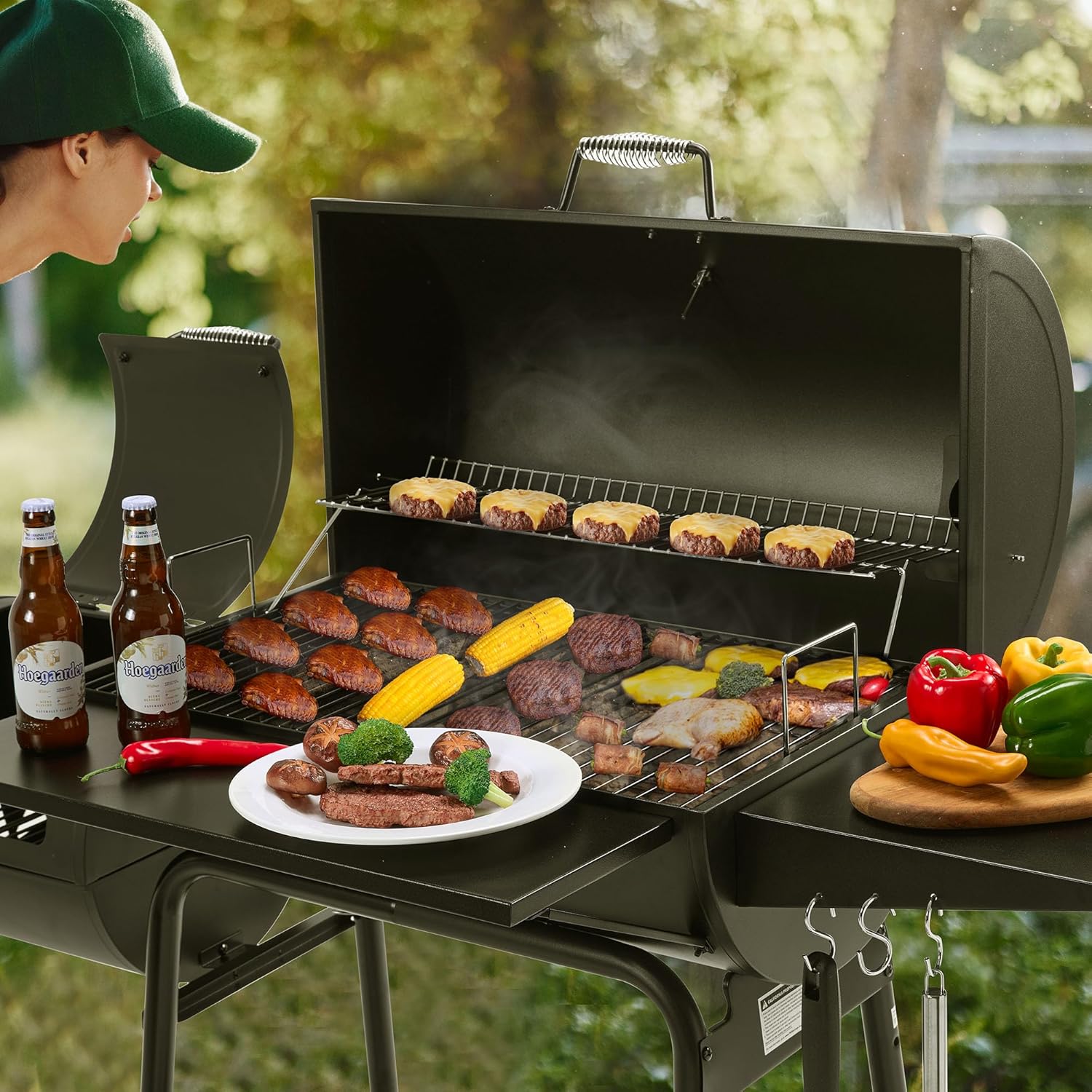Royal Gourmet CC1830SC Charcoal Grill Offset Smoker with Cover  811 Square Inches  Black  Outdoor Camping