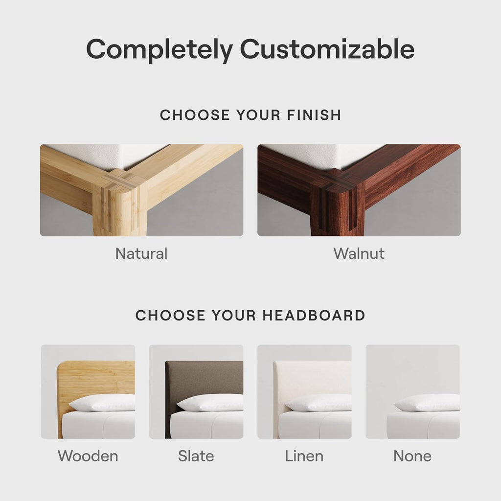 Nectar Bamboo Platform Bed Frame - Twin - Walnut - Floating Center Support Legs - 12” Height - Easy Tool Free Set Up - Contemporary and Durable - Sturdy Wooden Support Slats - Holds Up to 500 Pounds