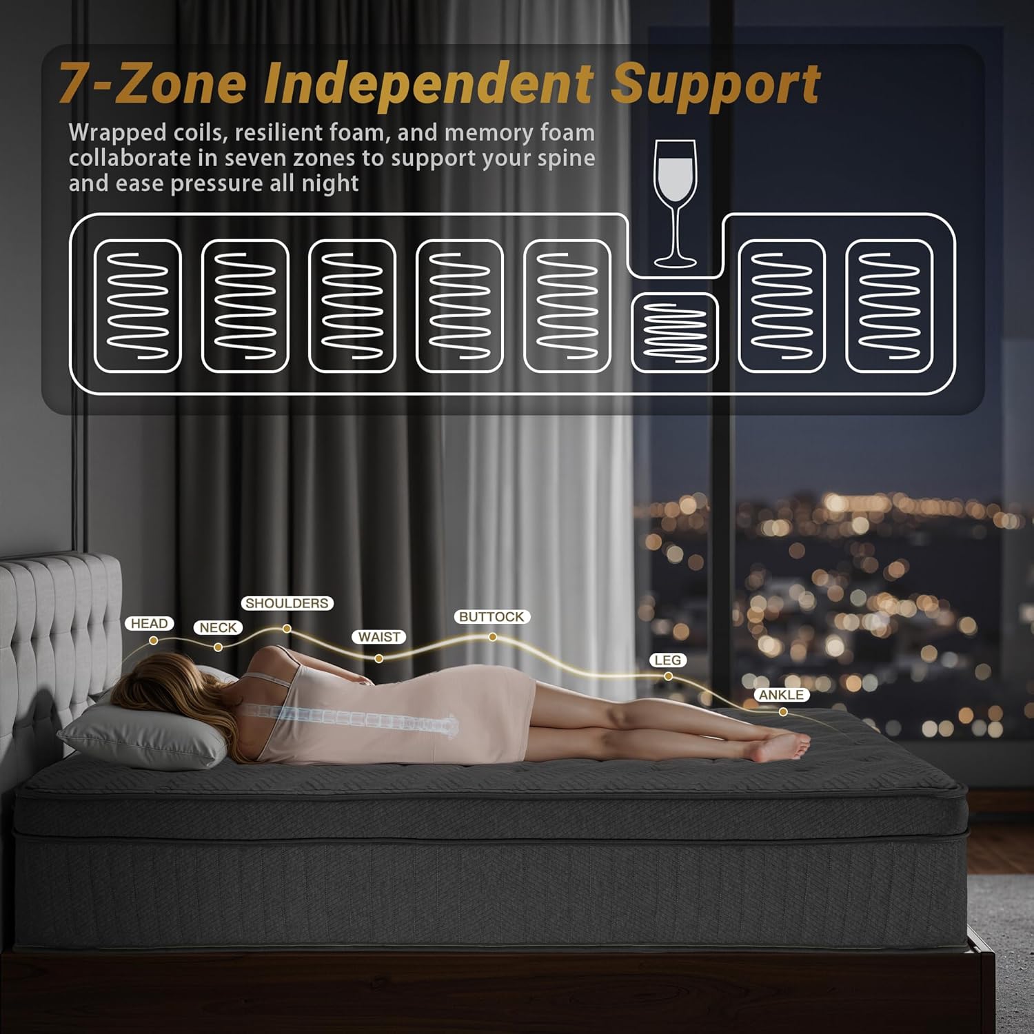 14″ King Hybrid Mattress – Cooler, Quieter & Deeper Comfort, Airflow Foam + Pocket Coils, 2″+ Plush Cushion, Heavy-Duty Support, CertiPUR-US, Fiberglass-Free, Mattress in a Box