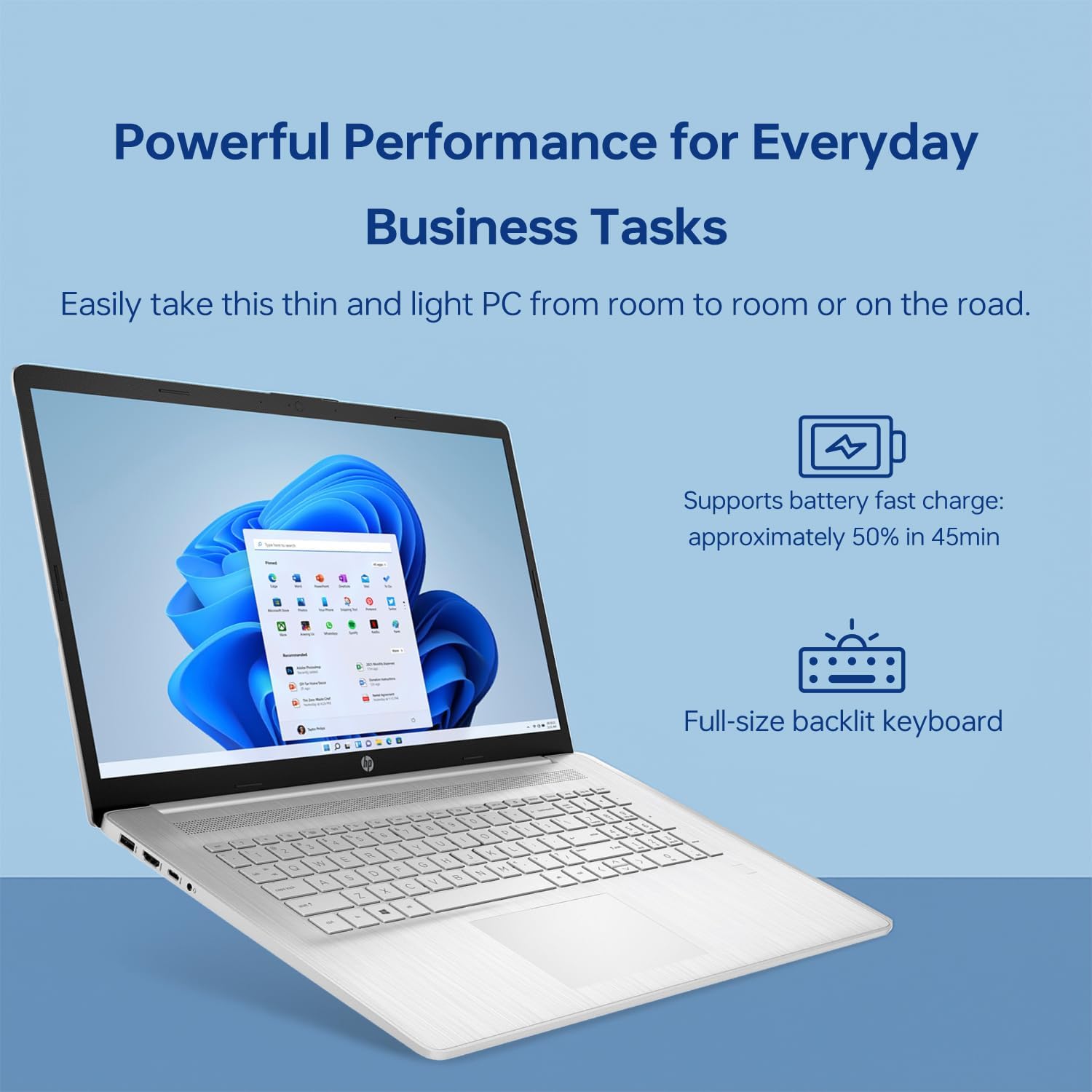 HP 17 Laptop  17.3" HD+ Touchscreen  Intel Core i7-1255U Processor  32GB RAM  1TB SSD  Webcam  HDMI  Backlit Keyboard  Wi-Fi  Windows 11 Home  Silver