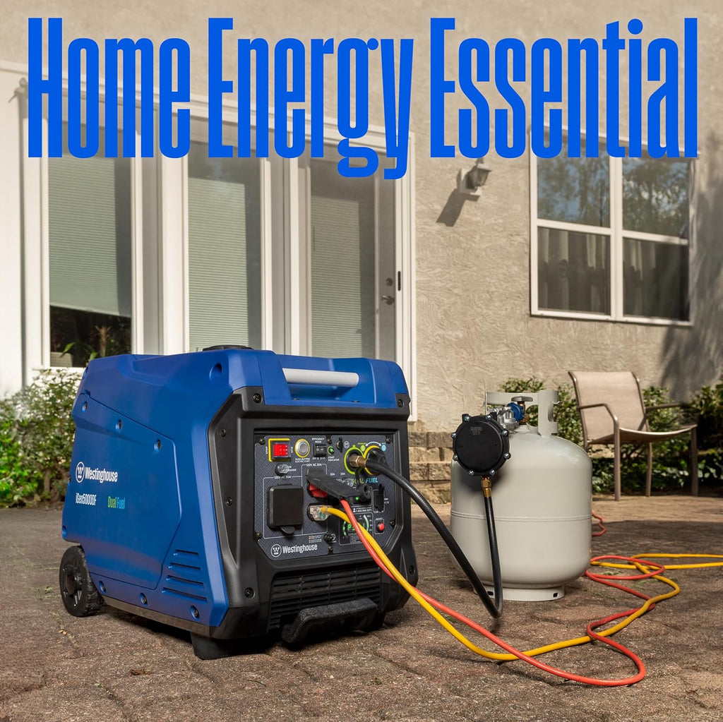 Westinghouse 5000 Peak Watt Super Quiet Dual Fuel Portable Inverter Generator  Remote Electric Start  Gas & Propane Powered  RV Ready 30A Outlet  Parallel Capable  Blue/Black