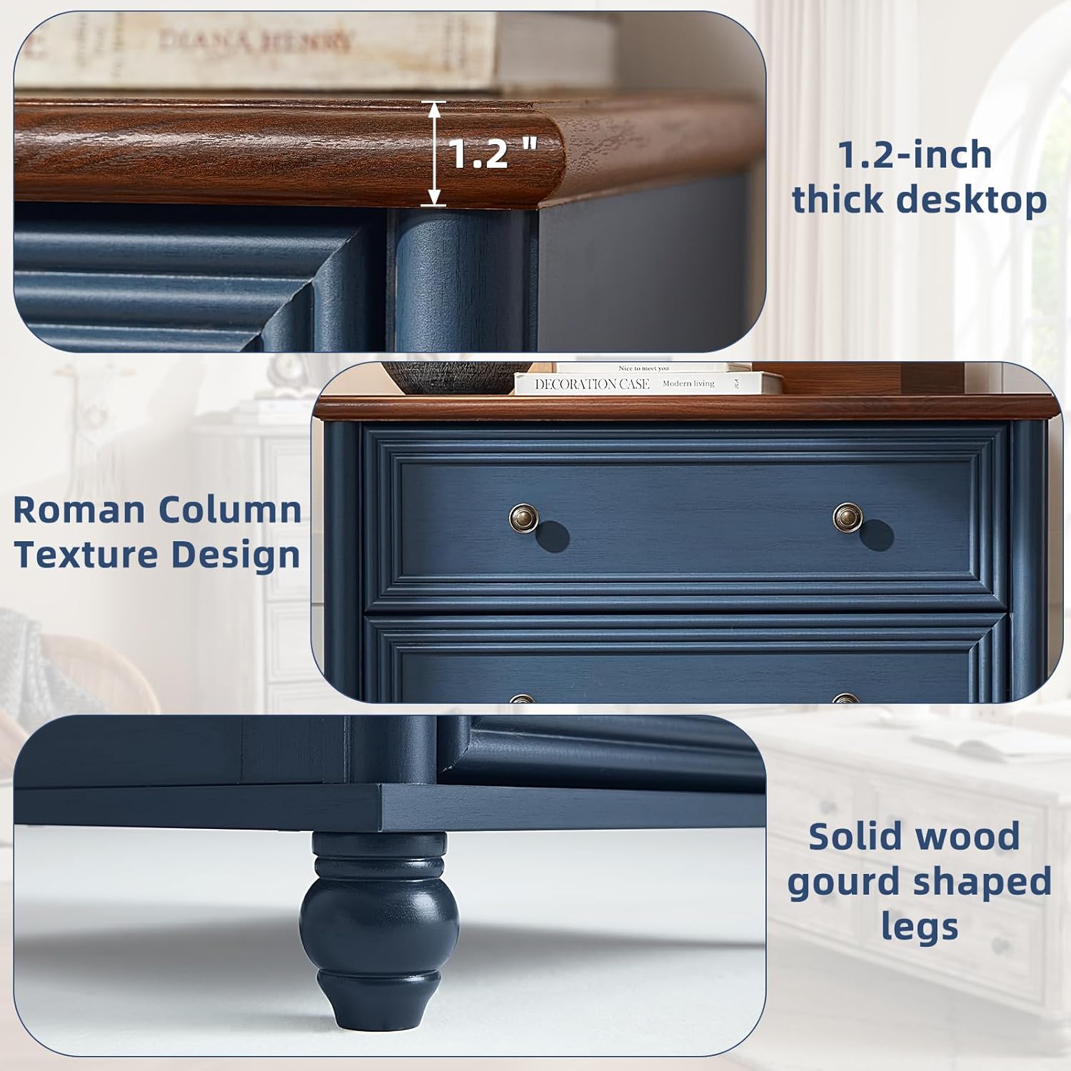 Farmhouse Dressers and Night Stand Set of 3, Wood 45''Tall Dresser and 18'' Chest of Drawers, Roman Column 3 Drawers Nightstand Set of 2, Bedroom Furniture Dresser Suites for Living Room, Hallway Home
