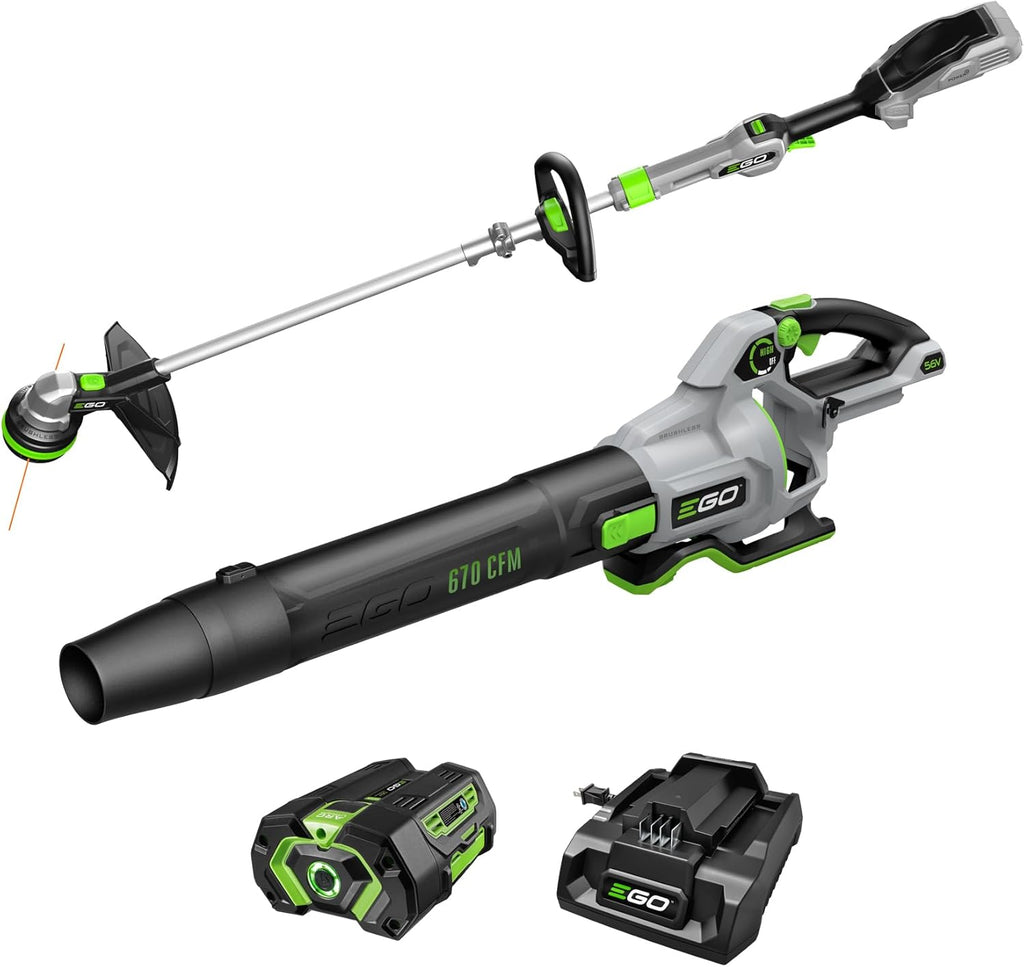 EGO POWER+ Combo  Cordless Trimmer and Blower  15" Trimmer for Weeds and Grass with POWERLOAD and Cordless Electric 670 CFM Blower  Includes 56V 4.0Ah Battery and Charger - ST6703LB