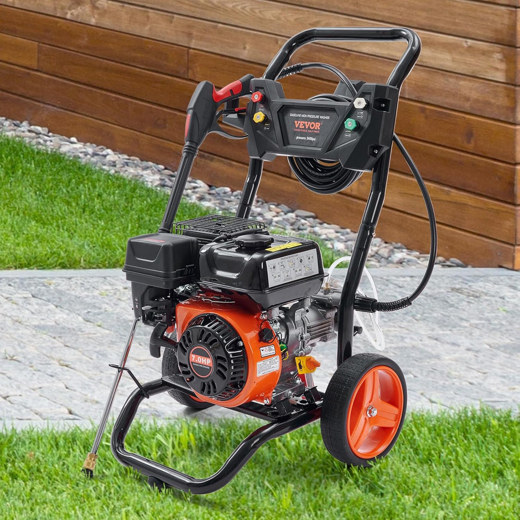 VEVOR Gas Powered Pressure Washer 3400 PSI 2.6 GPM  with Spray Gun and Extension Wand  5 Quick Connect Nozzles  Copper Pump