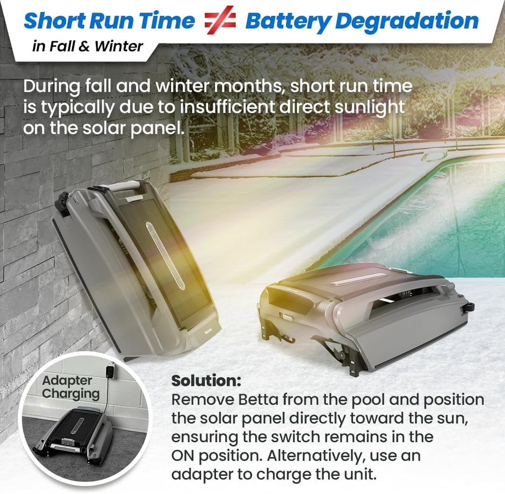 Betta SE Plus - Solar-Powered Robotic Pool Skimmer with 24/7 Continuous Cleaning Power  Dual Charging Options  Twin Salt Chlorine Tolerant Motors  and Shallow Water Safeguard