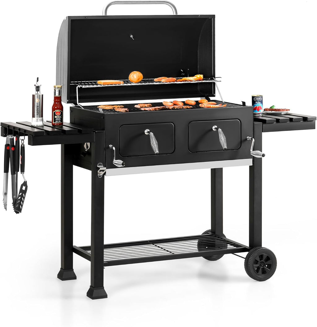 Sophia & William Extra Large Charcoal BBQ Grills with 794 SQ.IN. Cooking Area  Heavy Duty Outdoor Barbecue Grill with 2 Individual Lifting Charcoal Tray and 2 Foldable Side Table  Black