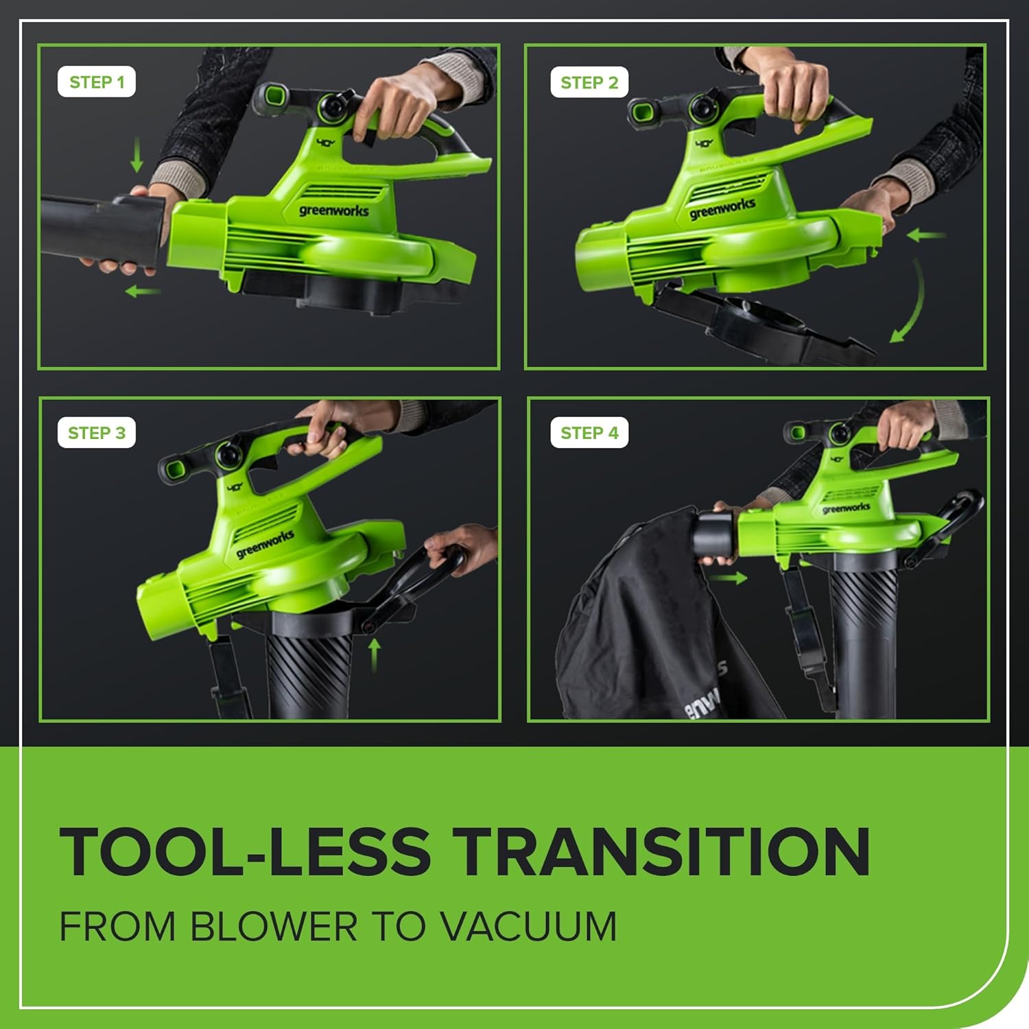 Greenworks 40V (230 MPH / 505 CFM) Cordless Brushless Leaf Blower/Vacuum with Bag  High Power  Lightweight & Quiet for Yard Debris Cleanup  Includes 5.0Ah Battery & Charger