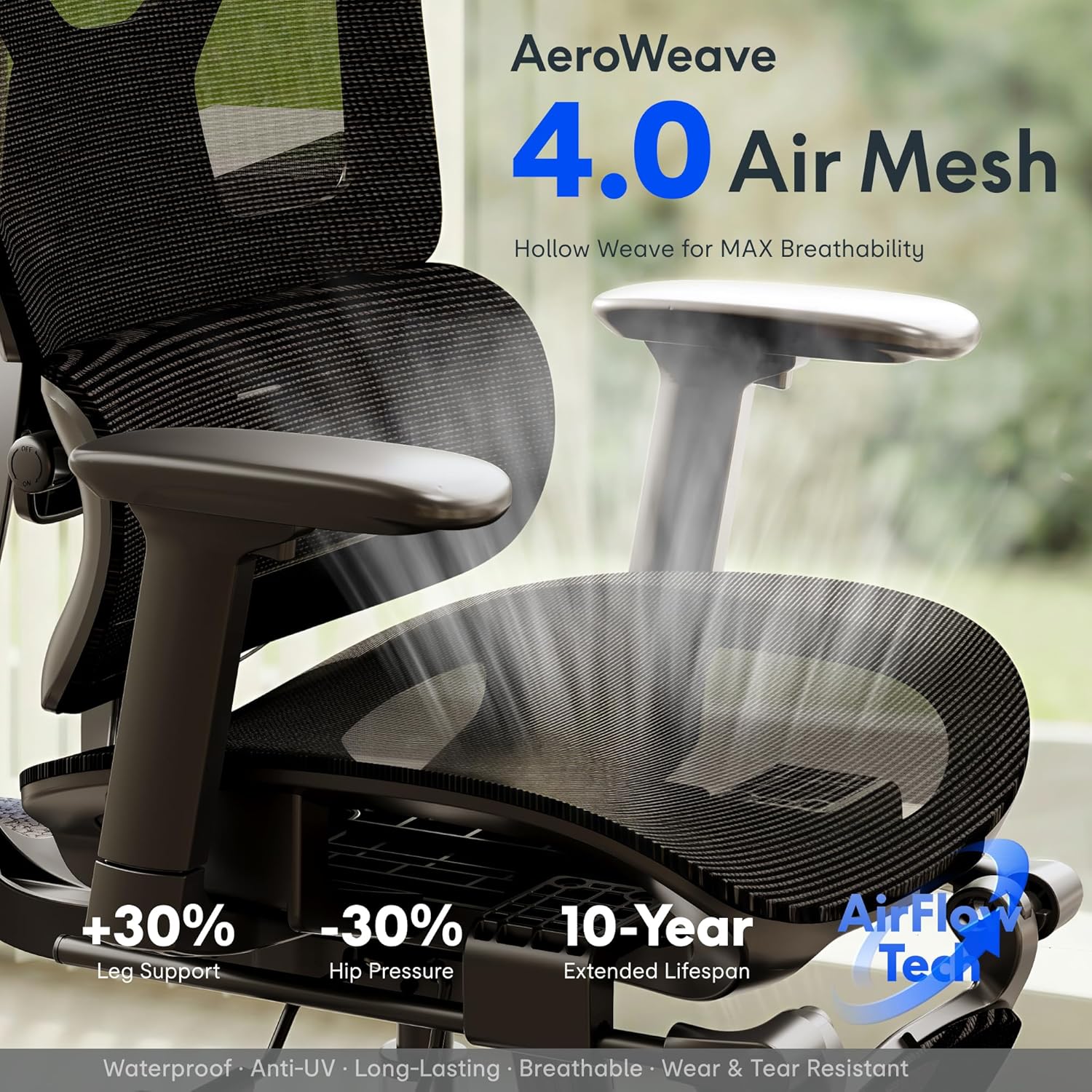 FLEXISPOT ErgoX Premium Ergonomic Office Chair with Footrest- Adjustable 3D Armrests, Dynamic Lumbar Support, Recline & Tilt Function, Mesh Seat, for Home & Office Use,Black