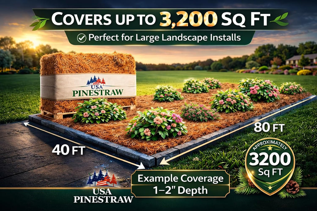 Long Needle Pine Straw Mulch - 2400 Sqft Coverage 1 Set - Premium USA Harvested PineStraw for Landscaping  Weed Control  Moisture Retention & Erosion Control - USA Pinestraw