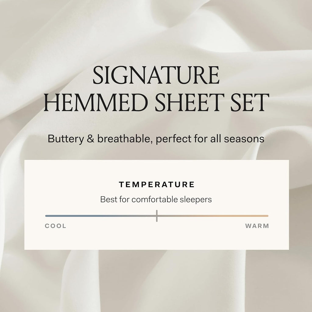 BOLL & BRANCH Signature Hemmed Sheet Set - Full, White - Luxury 100% Organic Cotton - Includes 1 Flat, 1 Fitted, 2 Pillowcases - Buttery Soft