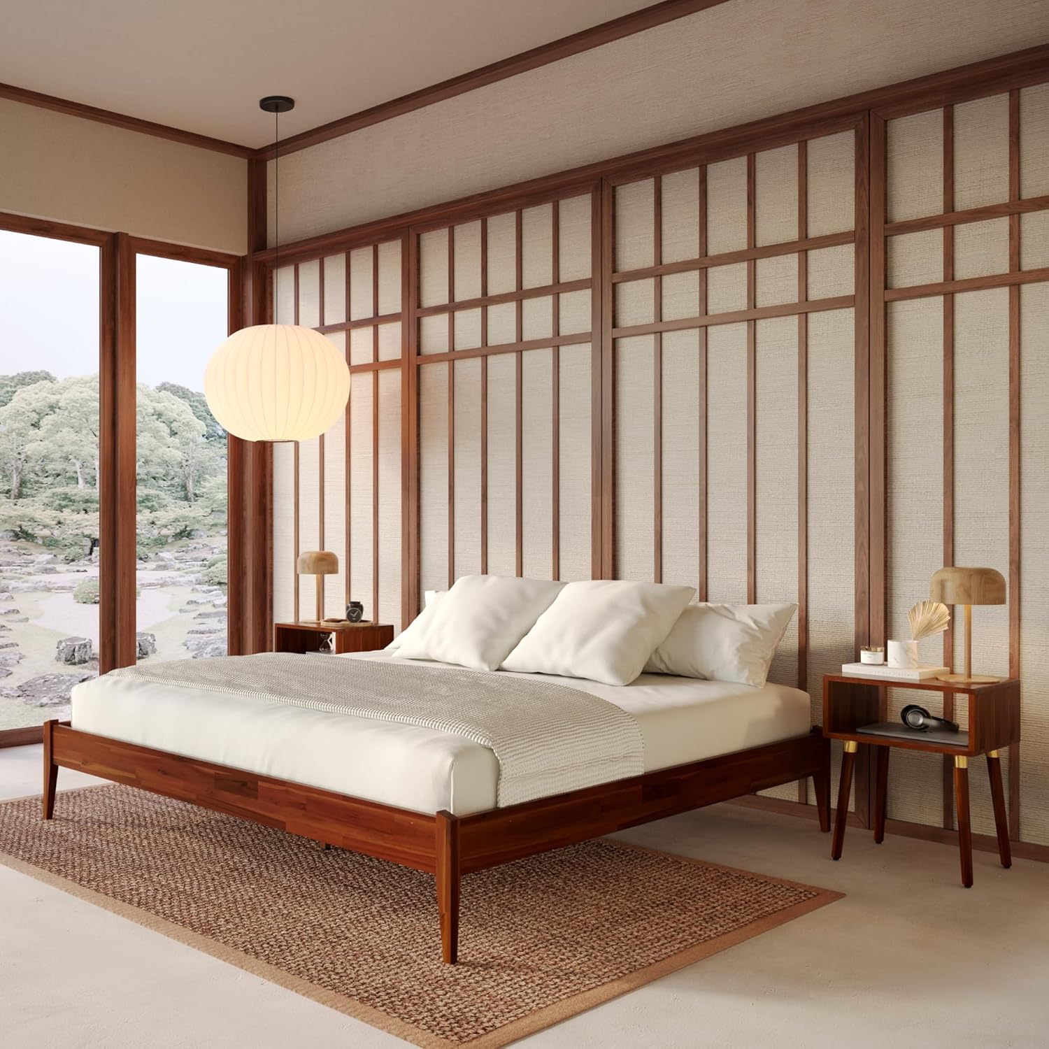 Bme Dinkee King Bed Frame Wood 15 Inch - Solid Wood Platform Bed Frame - Japanese Joinery Bed - Modern & Minimalist Style - Wood Slat Support - Easy Assembly - No Box Spring Needed - Chocolate