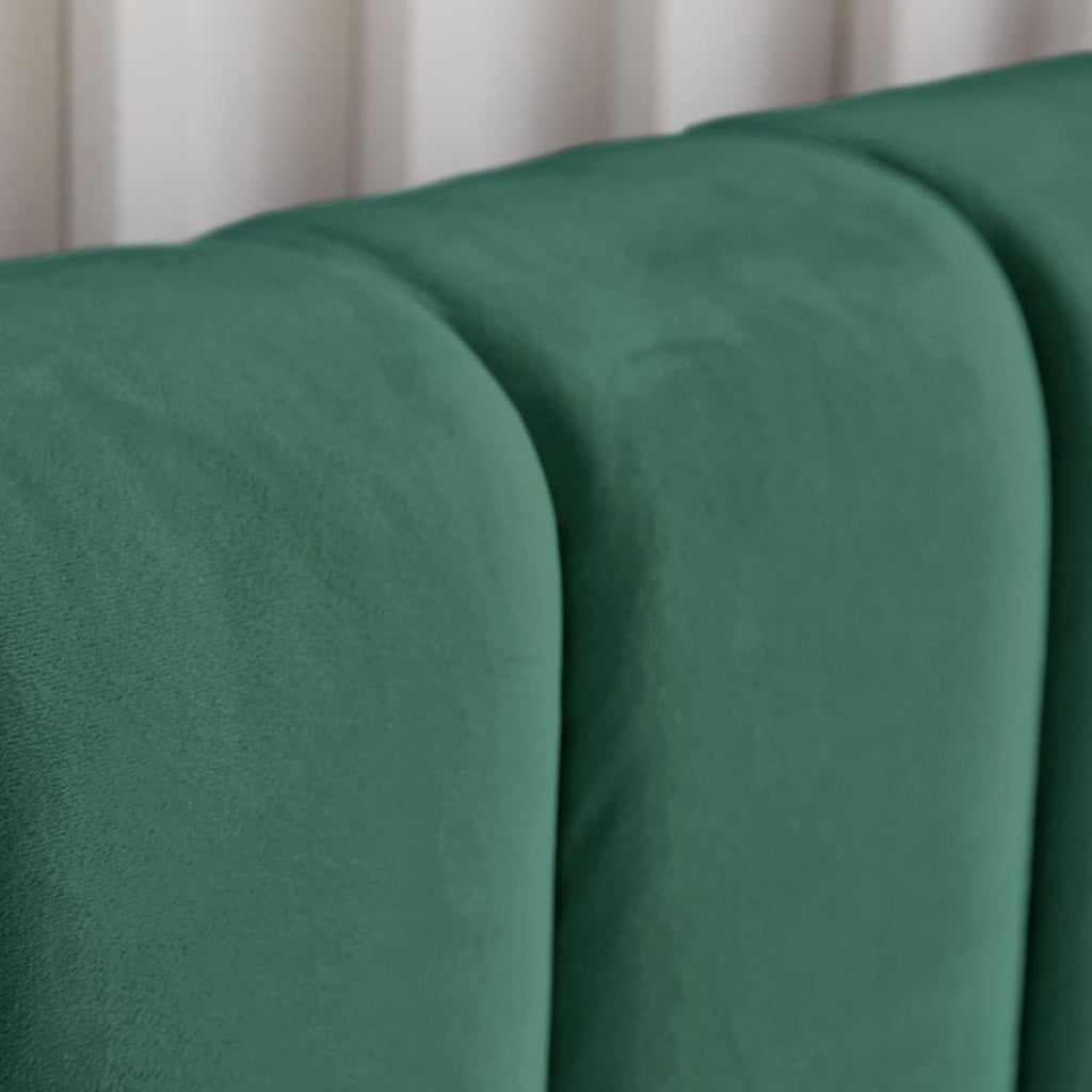 Livinia King Size Elton Velvet Platform Bed, Upholstered Bed Frame with Vertical Channel Tufted Headboard Footboard, Strong Wood Slats, No Box Spring Needed, Green (King)