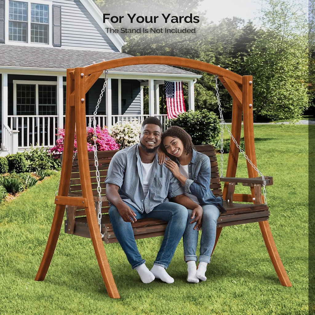 VINGLI XL Size Patio Wooden Porch Swing Outdoor with Cup Holders & Phone Slots  Heavy Duty 880 LBS Hanging Swing Chair Bench with Hanging Chains for Yard  Lawn  Garden (5 FT Pro  Rustic)