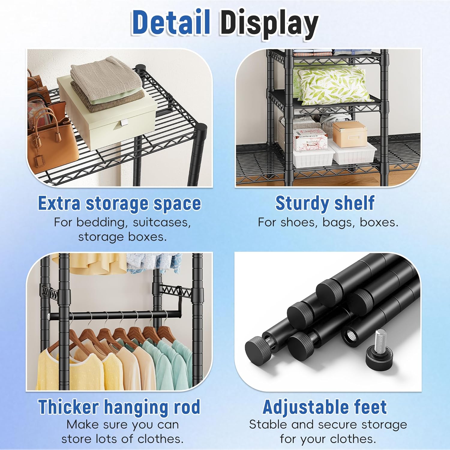 Raybee 88.2" W Clothes Rack Heavy Duty Clothing Racks for Hanging Clothes Extra Wide Portable Closet Loads 1200LBS Freestanding Garment Rack for Bedroom 88.2" W x 75.6" H x 15.7" D, Black