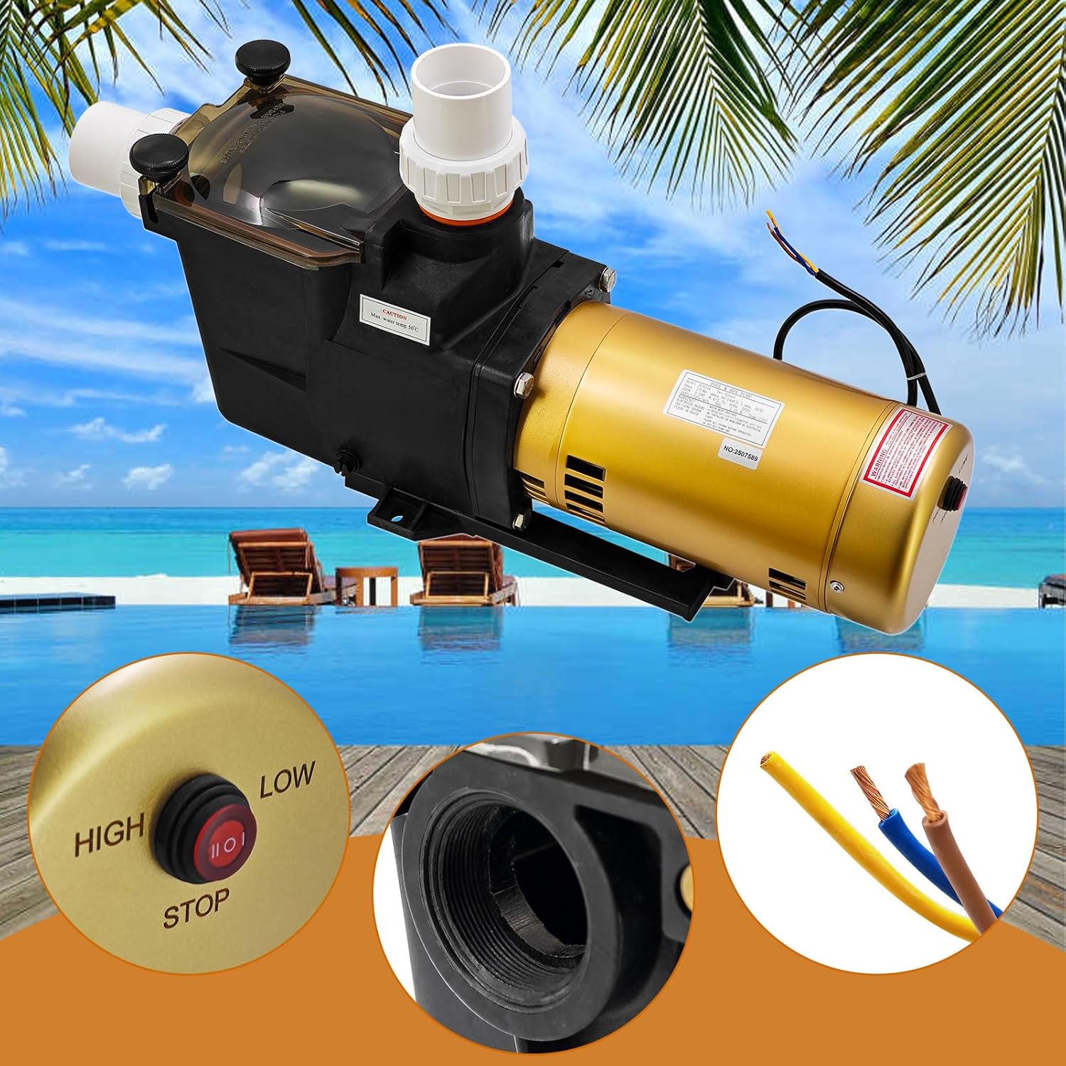2-Speed 3 HP 220V/230V 50Hz/60Hz Single Voltage Pool Pump Super Pool Pump Compatible With Hayward In-Ground Swimming Pools and Spas