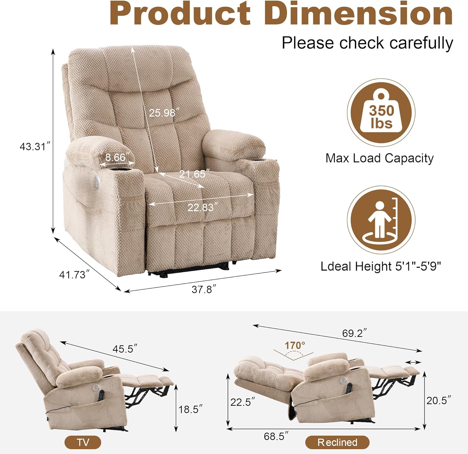 Dual Motor Elderly Lift Chair with Independent Backrest & Footrest Adjustment, Oversized Design,Extended Footrest, USB & Type-C Charging Ports, Built-in Cupholder for Living Room Comfort