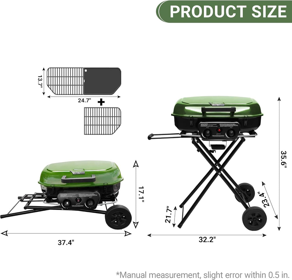 Brand-Man Propane Gas Grill  Portable Standup Grill with Folding Cart & Push-Button Ignition  Ideal for Camping  Tailgating  BBQ  Backyard  Patio & More