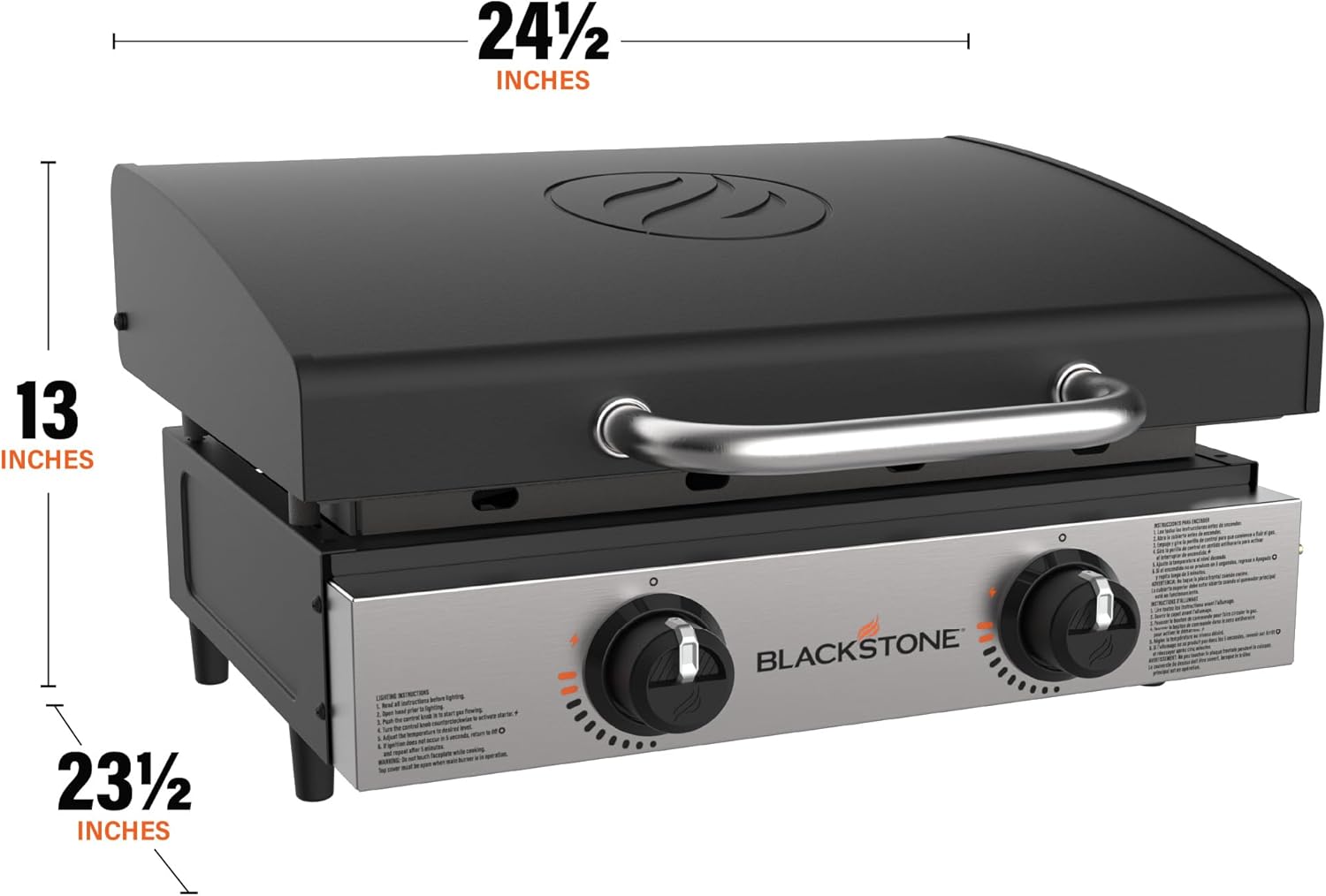 Blackstone 1813 Original 22” Tabletop Griddle with Hood and Stainless Steel Front Plate  Powder Coated Steel  Black