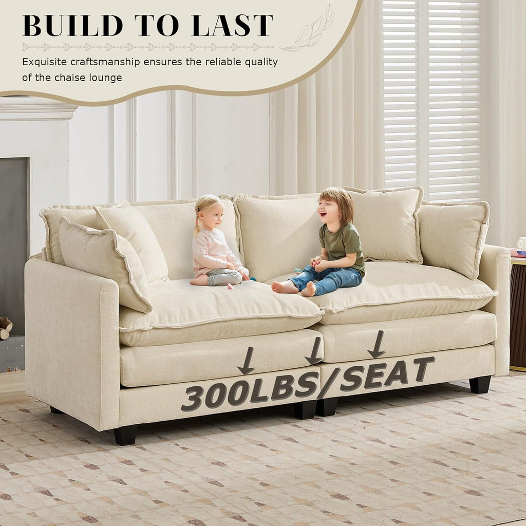 SoarFlash 77.95" Chenille Sectional Sofa, Comfy L Shaped Modular Coush Sofa with Ottoman, Modern 2 Seat Couch Deep Seat Sofa Set for Living Room,Beige