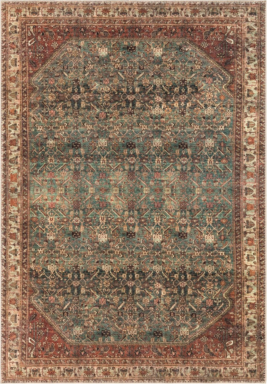 Keen Home Design 10x14 Rug - Machine Washable Area Rug with Non-Slip Backing, Ideal for Living Room, Dining Room, Bedroom - Vintage, Easy Clean, Durable, Low Pile Rug - (9'7" x 14')