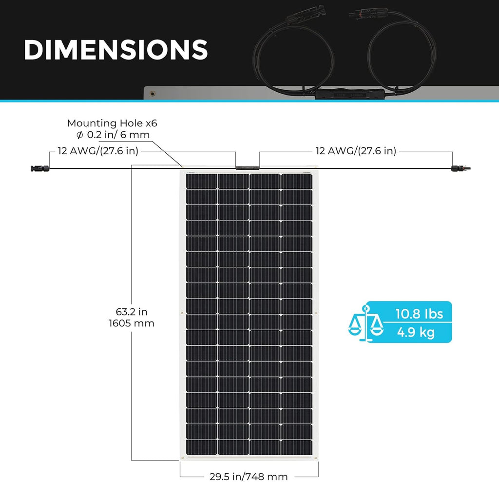 Renogy Solar Panels 200 Watt 12V  Flexible Solar Panel 200W 22% High-Efficiency  240° Ultra Lightweight Solar Panels for Marine RV Cabin Van Car Boat Camping Curve Surfaces