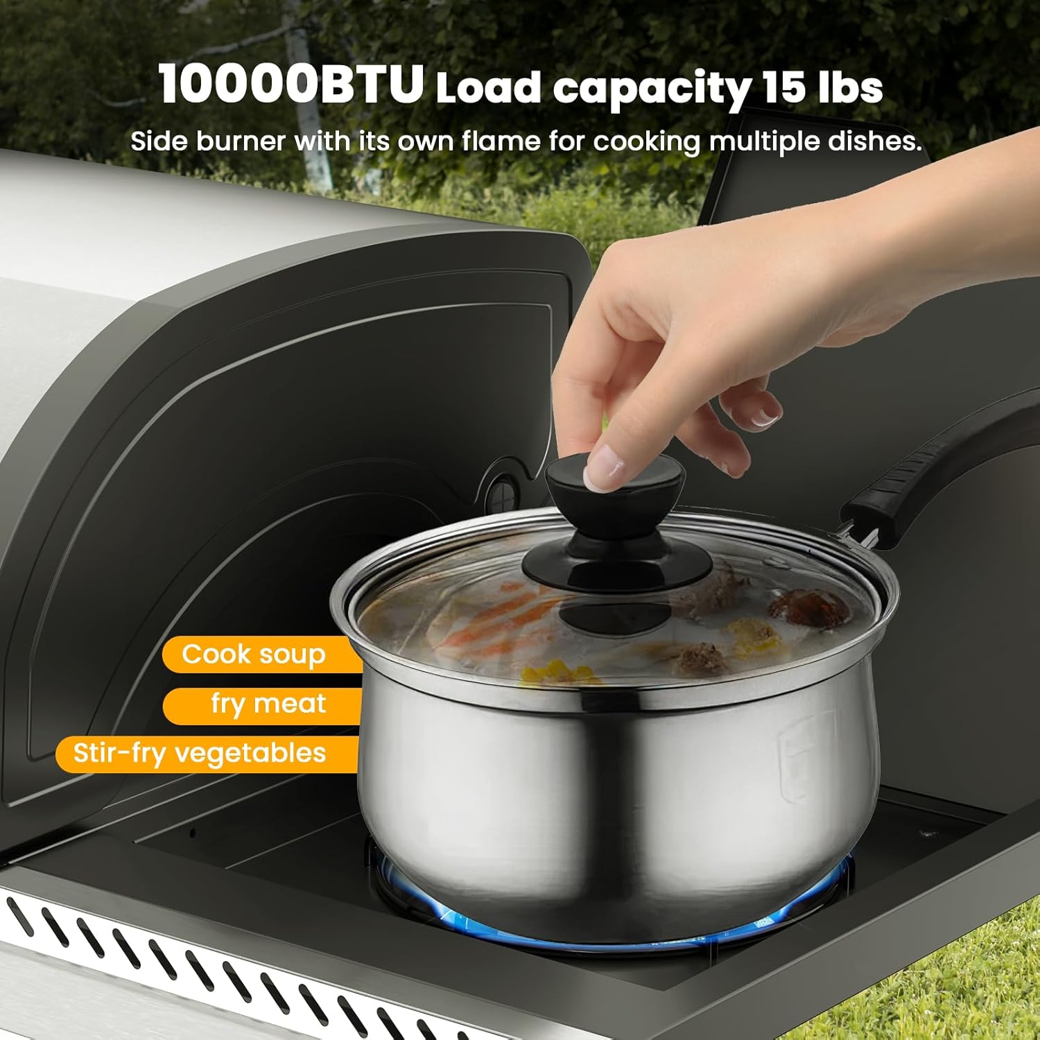 4-Burner Gas Grill with Side Burner Stainless Steel Propane Grill with Porcelain-Enameled Grills Built-In Thermometer 42000BTU BBQ Grill for Outdoor Cooking and Patio Barbecues