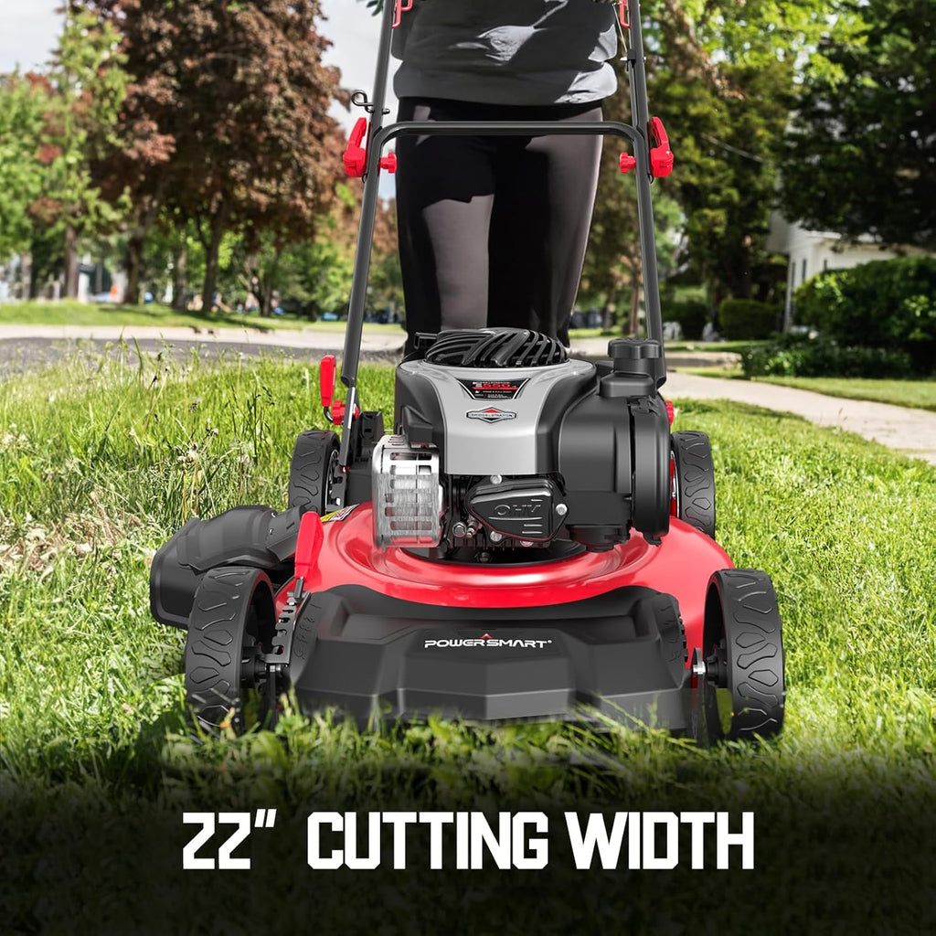 PowerSmart Self Propelled Gas Lawn Mower  22-Inch with 140cc Briggs and Stratton E550 Engine 3-in-1 Rear-Wheel Drive Lawnmower with Bagging