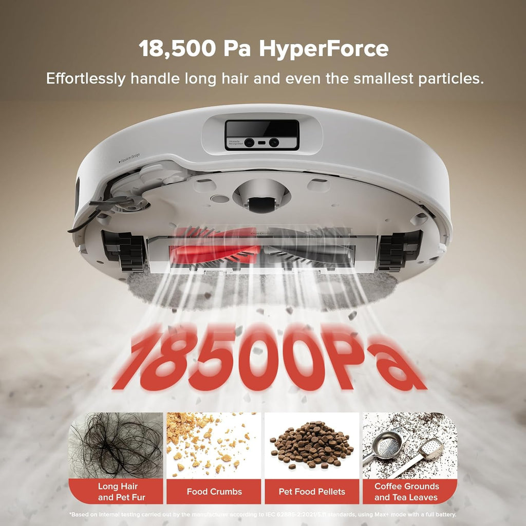 roborock Qrevo Curv Robot Vacuum and Mop, Zero-Tangling, AdaptiLift Chassis, FlexiArm Technology, Al Obstacle Recognition, 17mm Mop Lift, 18,500Pa Suction, Hot Water Mop Washing & Dock Self Cleaning
