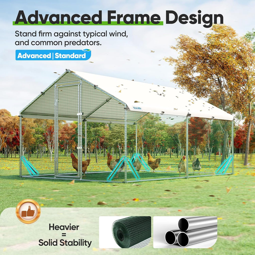 Quictent Large Metal Chicken Coop Run for 20+ Poultry with Side Hardware Cloth & Waterproof Cover  Advanced Series Outdoor Walk-in Cage Hen Duck Rabbit Dog Pen Yard Farm House  12x9x6.6FT