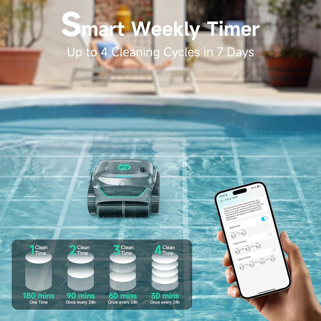 WYBOT C2 Cordless Robotic Pool Cleaner  Dual Filtration  Pool Vacumm Robot for Wall & Waterline Cleaning  Up to 180 Mins Runtime & Scheduling  Smart Navigation  for Inground/Above-Ground Pools