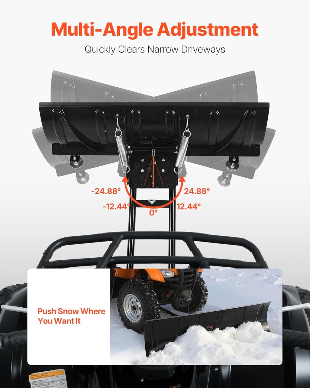 VEVOR Snow Plow Kit  48in Universal Snow Plow Attachment  Height & Left-Right Adjustable  Quick to Detach  Steel ATV Scrape Blade  3 Mount Options  Efficient Snows Clearing  for Most ATVs & UTVs