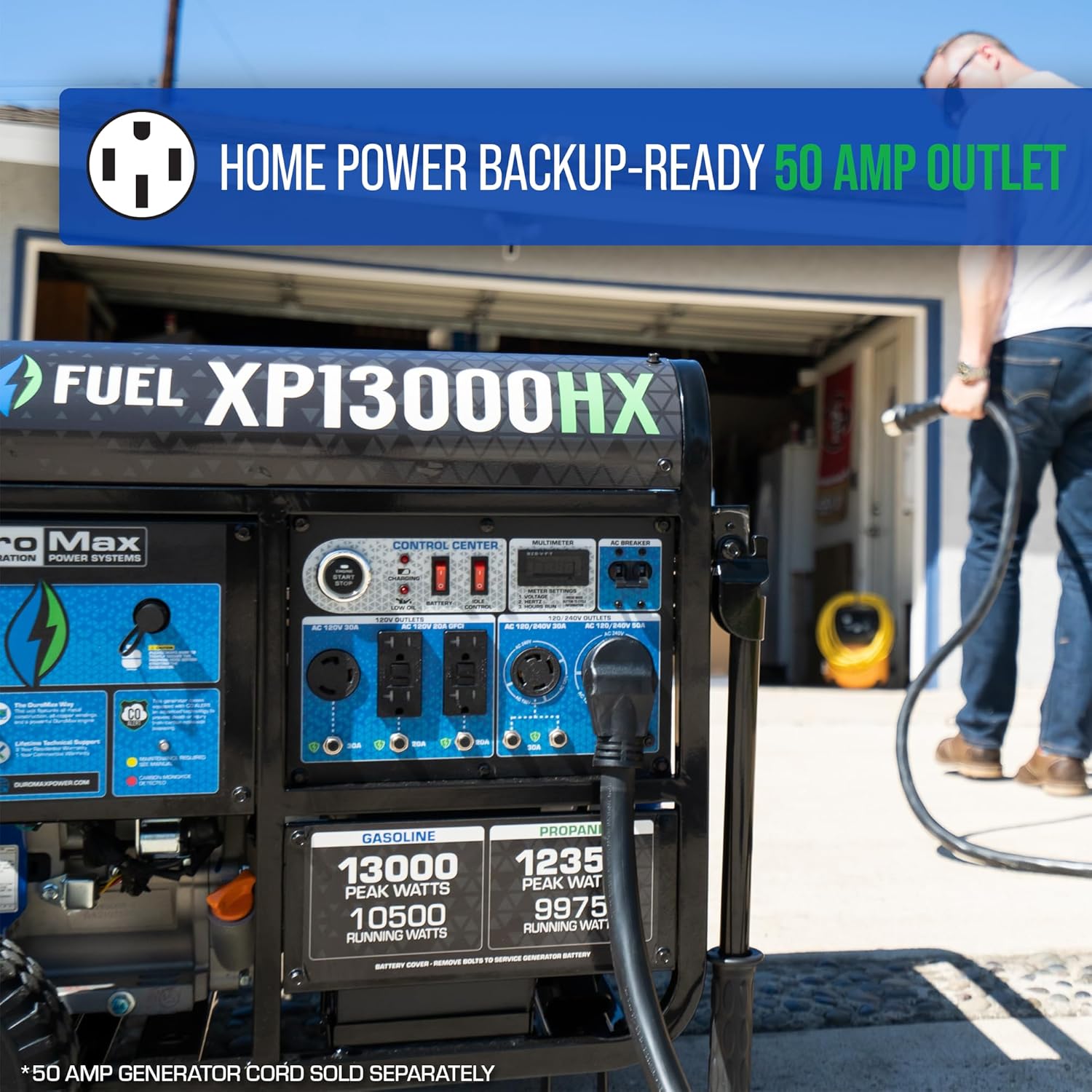 DuroMax XP13000HX 13 000-Watt Dual Fuel Portable Generator - Gas & Propane  Electric Start  Whole Home Power Backup  Transfer Switch Ready  RV & Emergency Ready