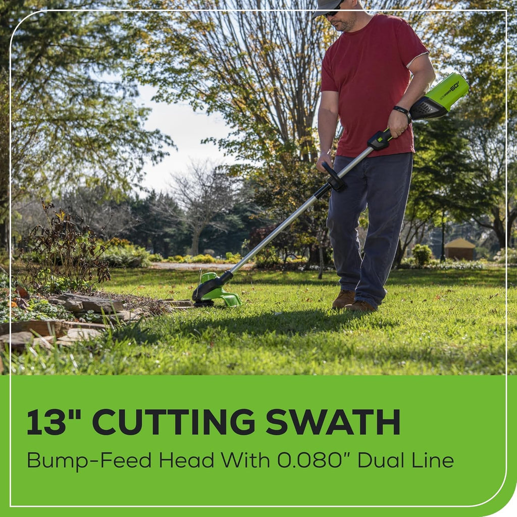 Greenworks 80V 21” Brushless (Push) Cordless Electric Lawn Mower + (500 CFM) Axial Leaf Blower + 13” String Trimmer (75+ Compatible Tools)  (2) 2.0Ah Batteries and 30 Minute Rapid Charger