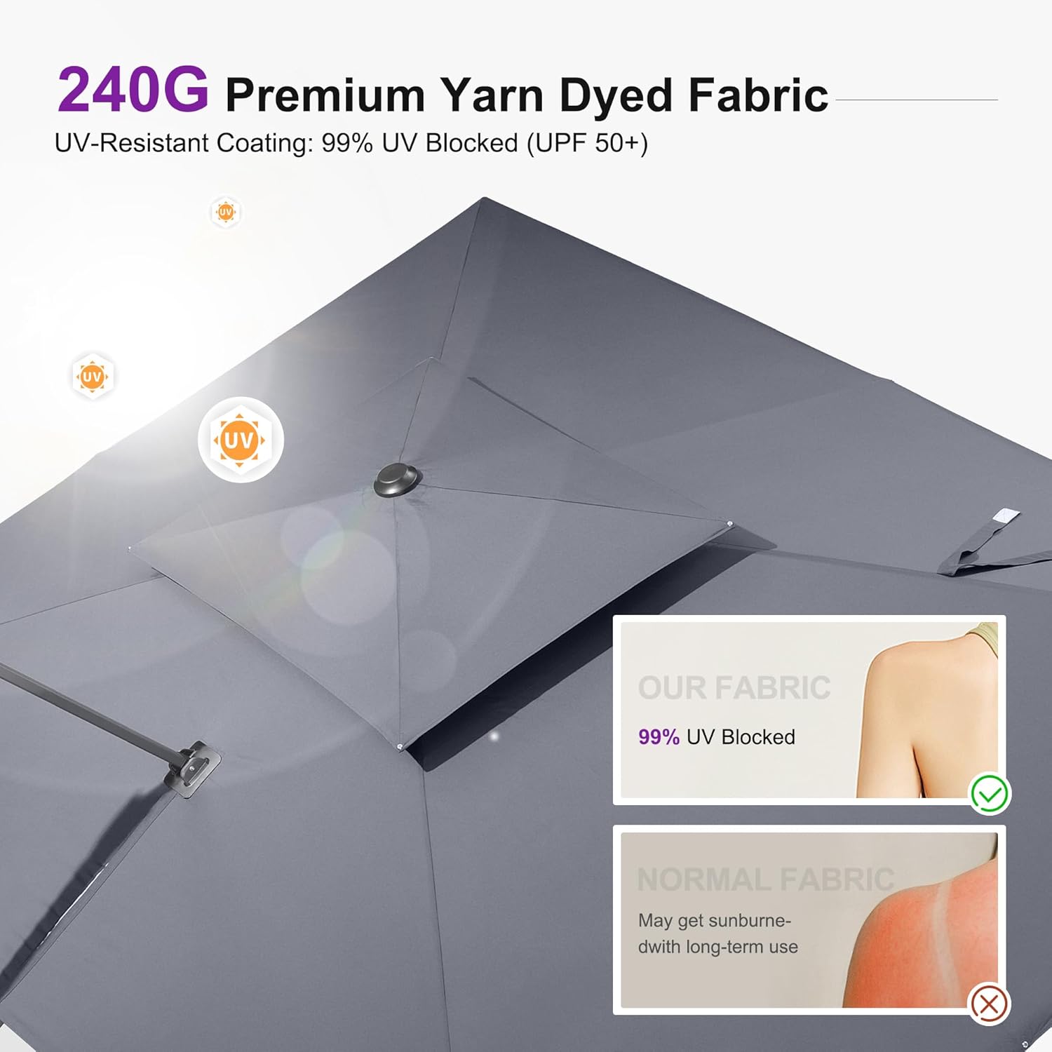 PURPLE LEAF 10' X 13' Cantilever Outdoor Umbrellas Large Patio Umbrella Hanging Double Top Rectangle Offset Umbrella with 360°Rotation Tilting Umbrella Outdoor Patio Grey