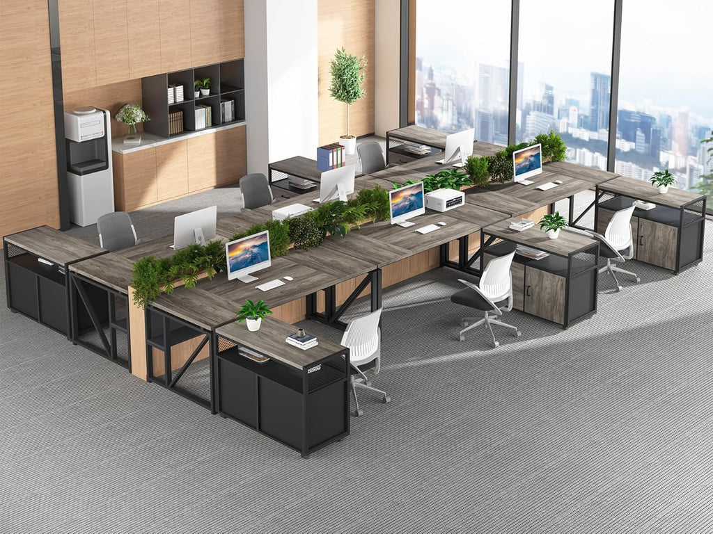Tribesigns L Shaped Desk with Drawer Cabinet, 63" Executive Computer Desk and lateral File Cabinet, 2 Piece Home Office Furniture with Drawers for Hanging File, Doors with Locks (Gray, 63 inches)