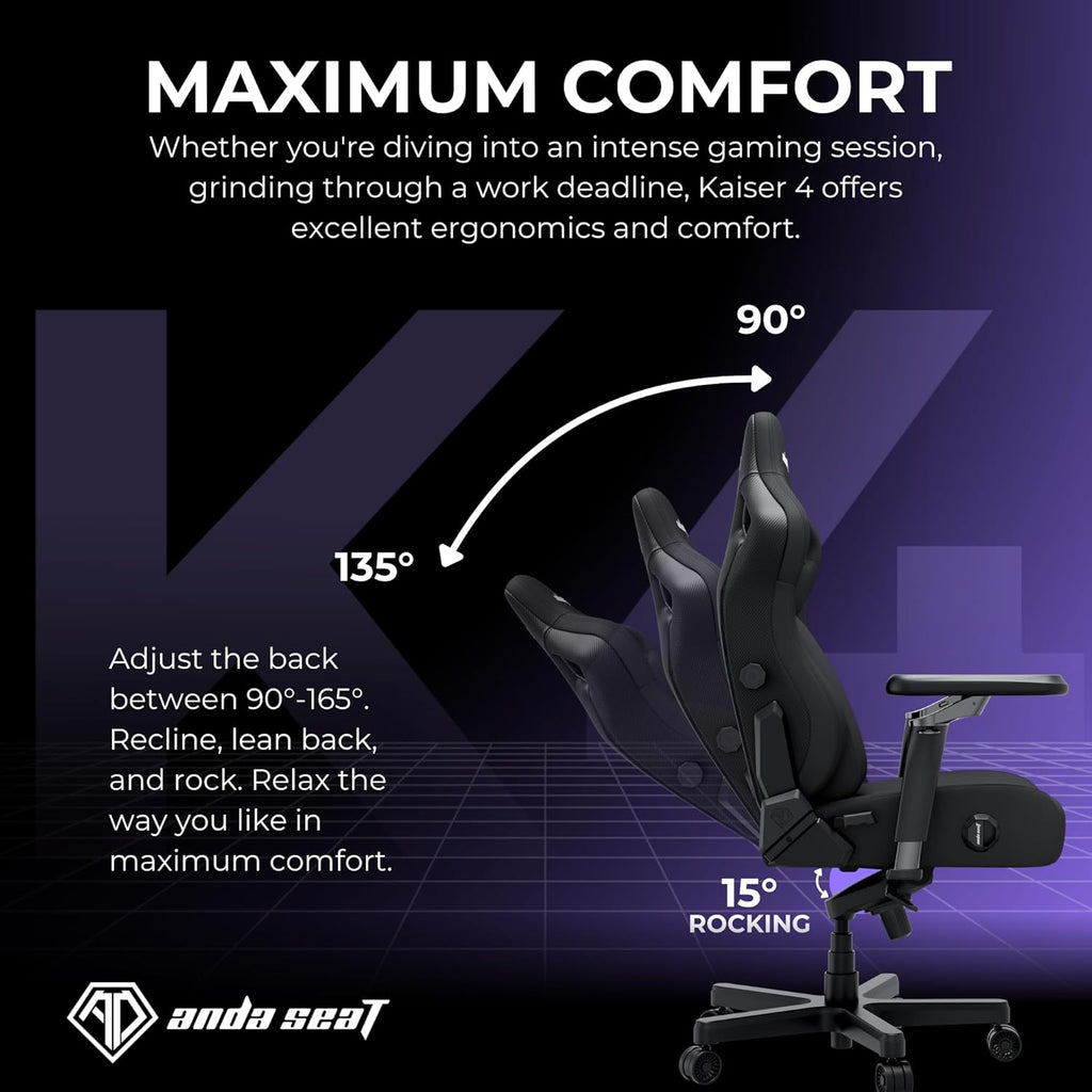 Anda Seat Kaiser 4 Large Gaming Chair for Adults - Ergonomic Black Fabric Gaming Seat with 6D Armrest, Comfortable Office Chair with Lumbar Support, Heavy Duty Wide Computer Seat