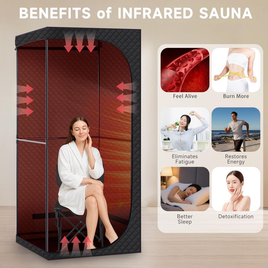 Far Infrared Sauna Box with Red Light Therapy  Portable Dry Sauna for Relaxation  Detoxification  Carbon Crystal Heating 9 Levels  Full Size 5.9ft×2.9ft×2.6ft