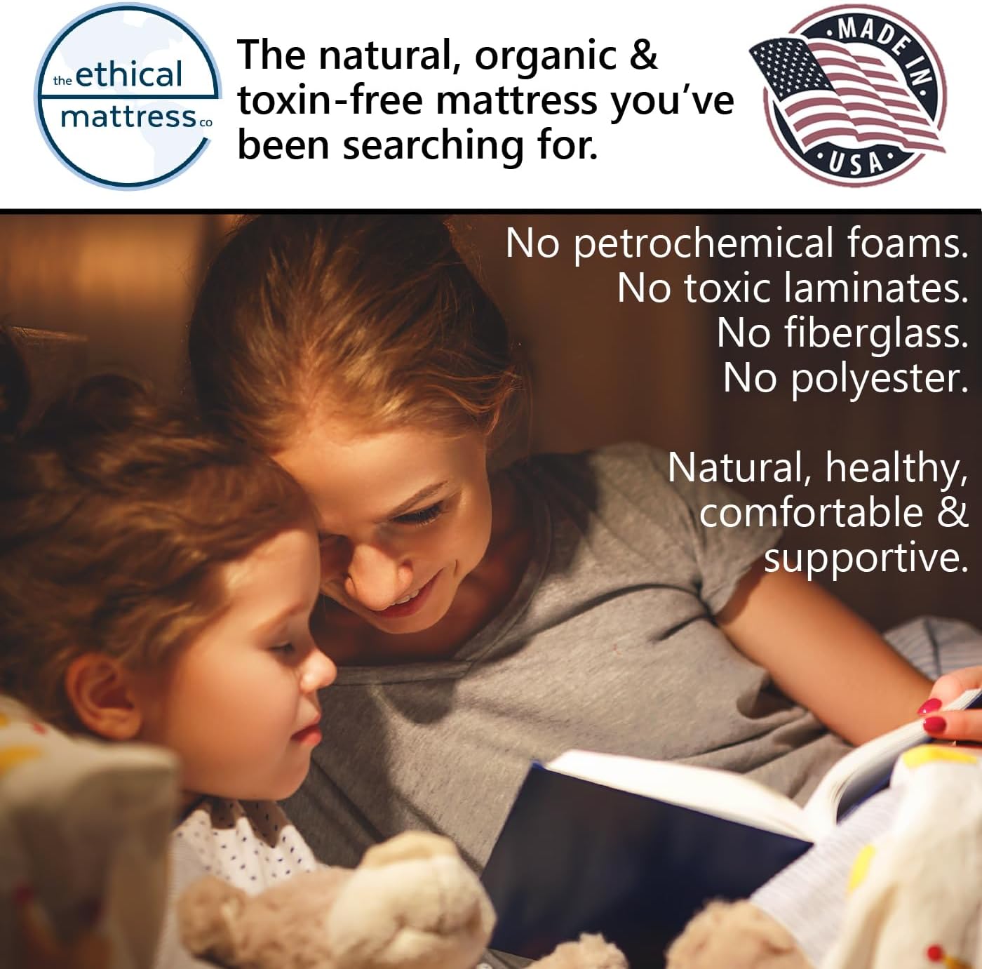 Ethical Mattress CO 10" Toxin-Free Hybrid Mattress, Made in The USA with Organic Cotton, Wool, Latex & Pocketed Coils (No Fiberglass or Polyfoams) Comfortable & Supportive Bed-in-Box - Queen Size