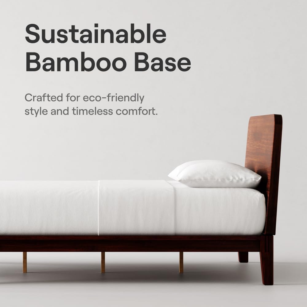 Nectar Bamboo Platform Bed Frame - Twin - Walnut - Floating Center Support Legs - 12” Height - Easy Tool Free Set Up - Contemporary and Durable - Sturdy Wooden Support Slats - Holds Up to 500 Pounds