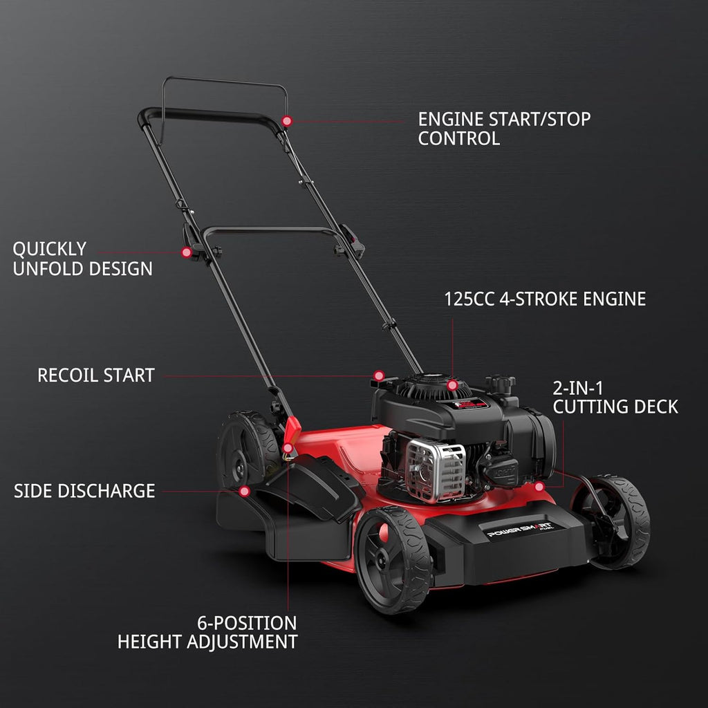PowerSmart 21 in. Gas Lawn Mower with 125cc Briggs and Stratton E300 Engine  2-in-1 Push Mower with Mulching & Side-Discharge