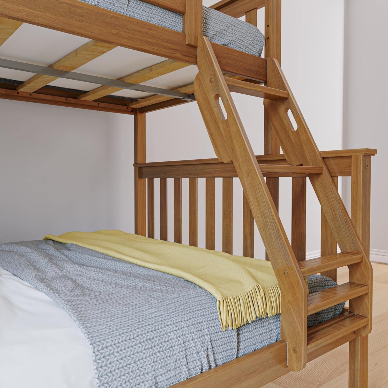 Max & Lily Bunk Bed Twin Over Full Size with Ladder, Solid Wood Platform Bed Frame with Ladder for Kids, 14" Safety Guardrails, Easy Assembly, No Box Spring Needed, Pecan