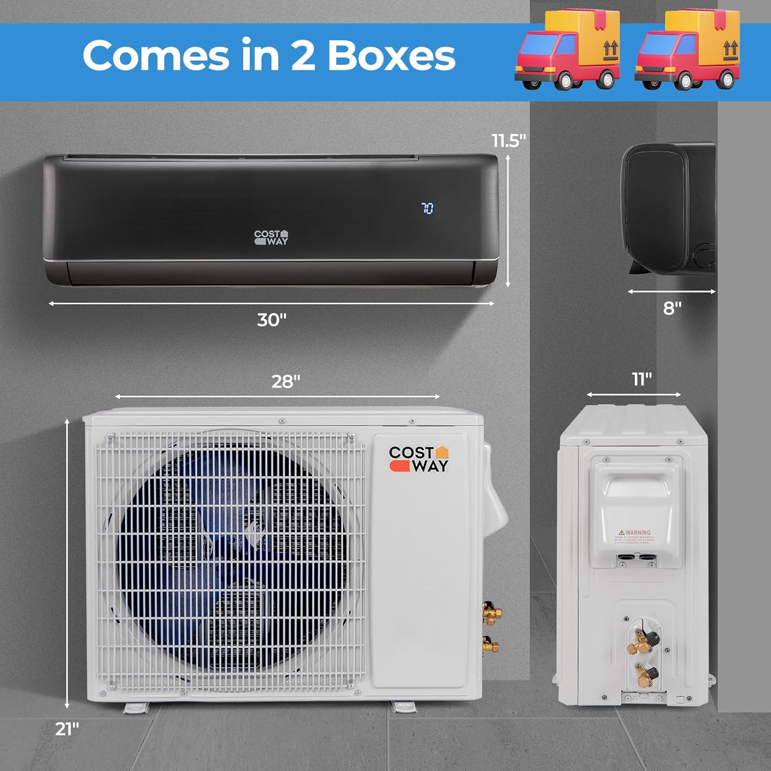 COSTWAY 12000 BTU Mini Split Air Conditioner & Heater, 21 SEER2 208-230V Inverter AC Unit Cools Rooms up to 750 Sq. Ft, Energy Star Split AC w/Heat Pump